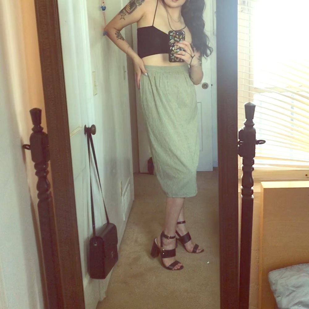 Light weight vintage gingham shin length skirt